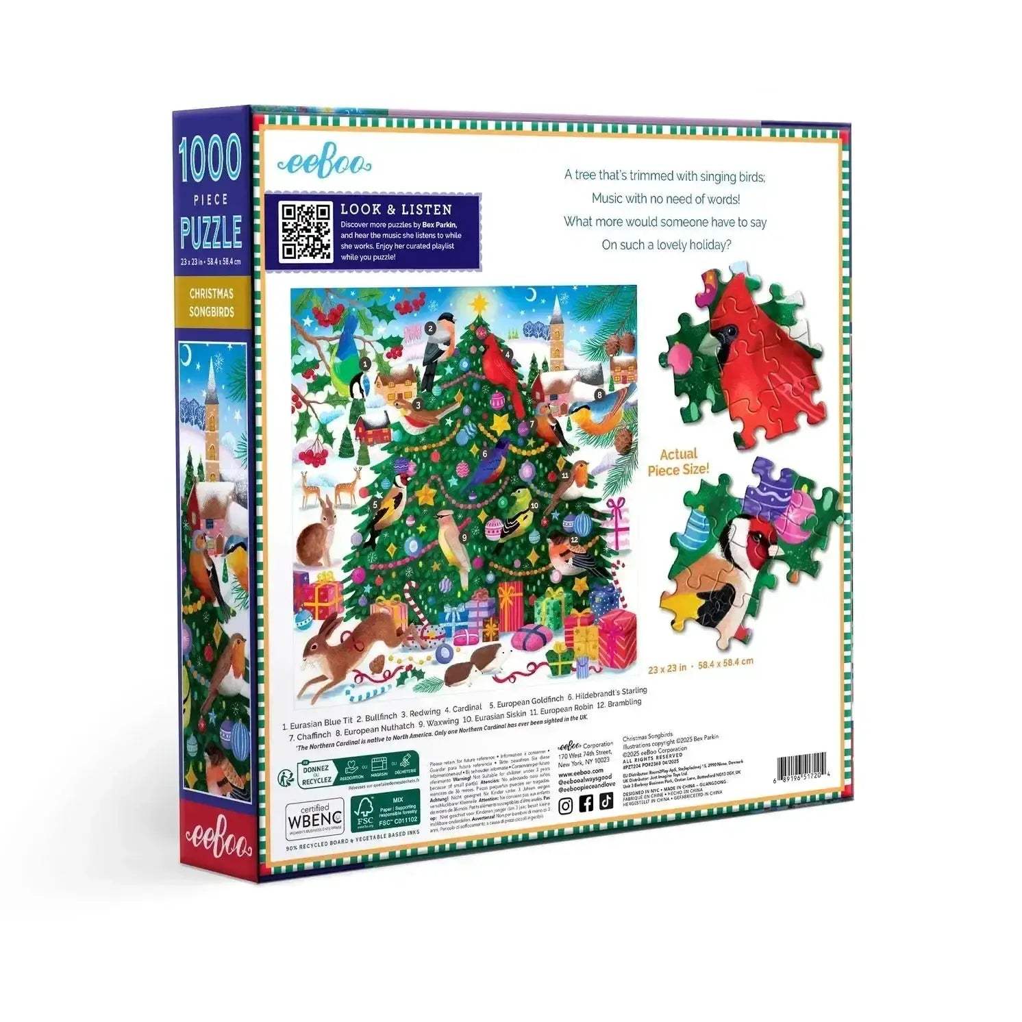 Christmas Songbirds 1000 Piece Jigsaw Puzzle Recycled Materials - ToylandEU