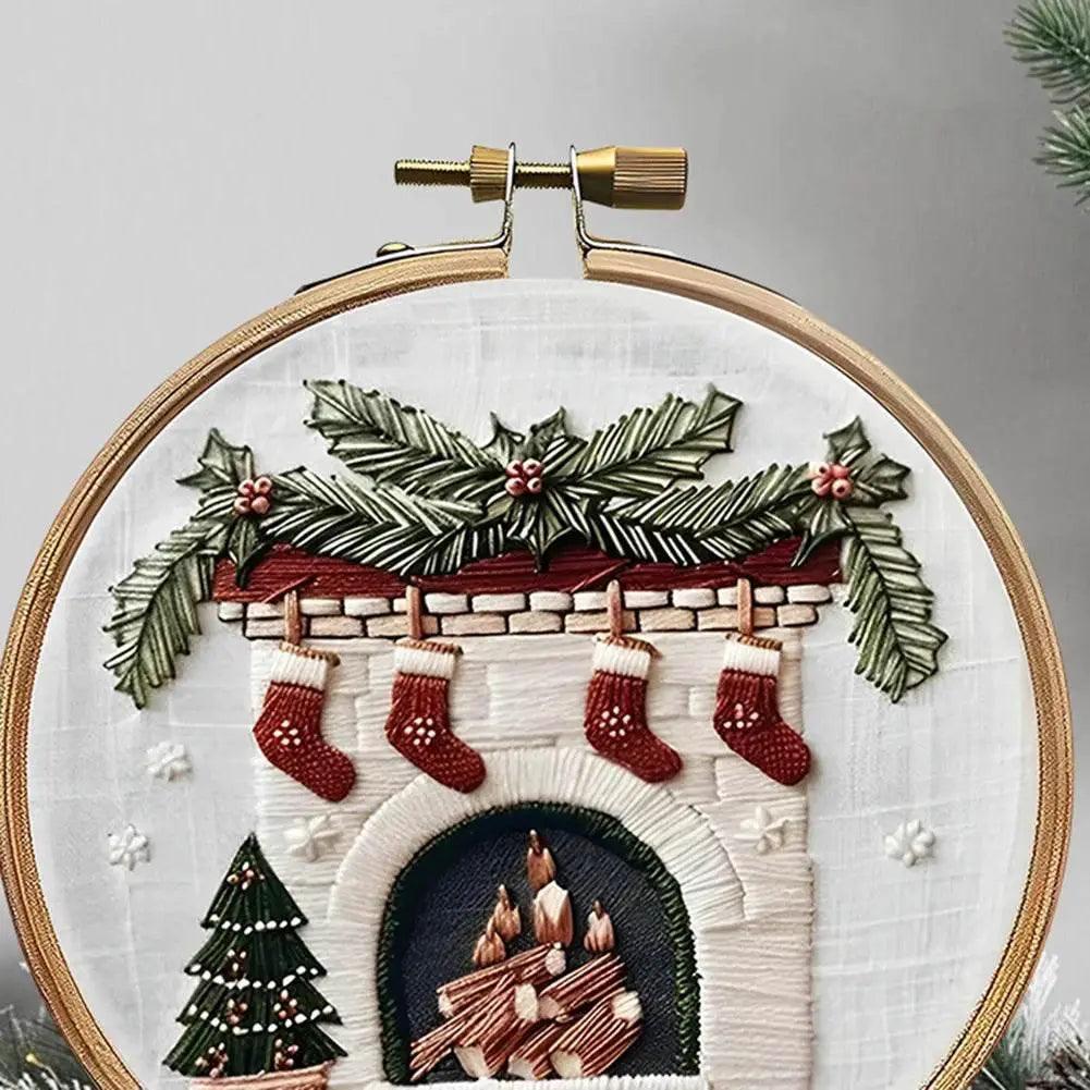  Christmas-Themed DIY Embroidery Kit: 4 Set Handmade Cross Stitch Patterns with Gnome, Snow House, and Fireplace Designs -  ToylandEU™