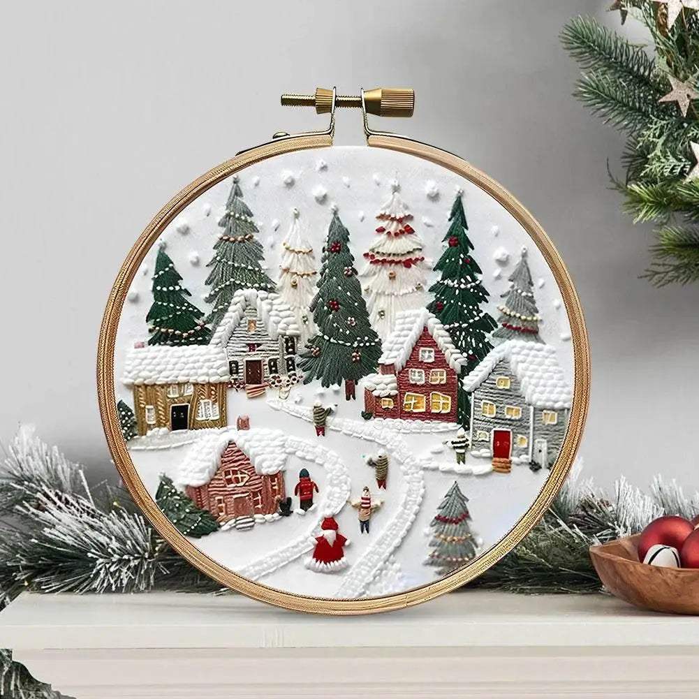  Christmas-Themed DIY Embroidery Kit: 4 Set Handmade Cross Stitch Patterns with Gnome, Snow House, and Fireplace Designs -  ToylandEU™