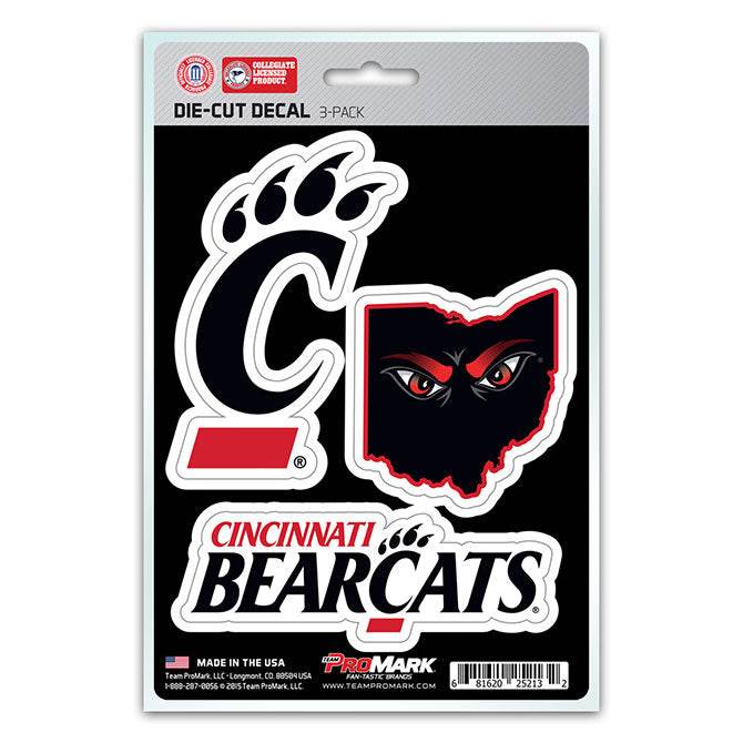 Cincinnati Bearcats Die Cut Decals 3 Pack Premium Vinyl - ToylandEU