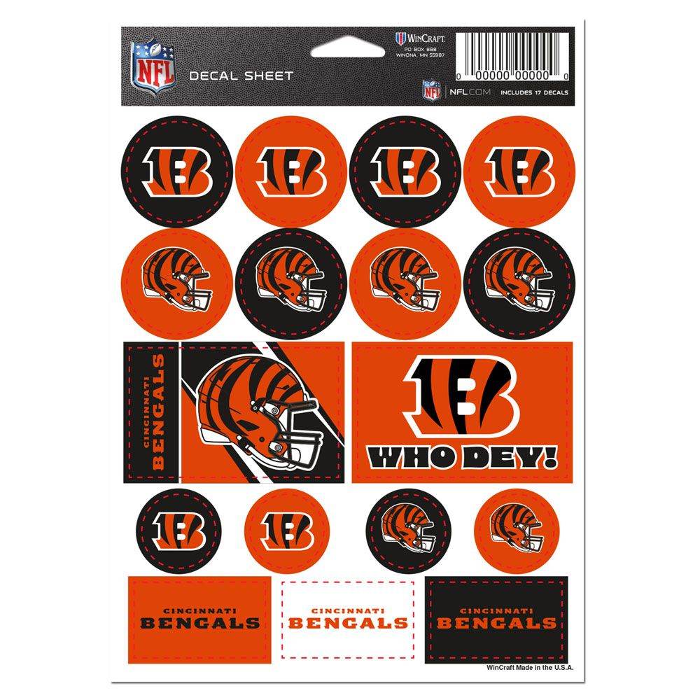 Cincinnati Bengals Decal Sheet 5x7 Vinyl Sticker Pack - ToylandEU