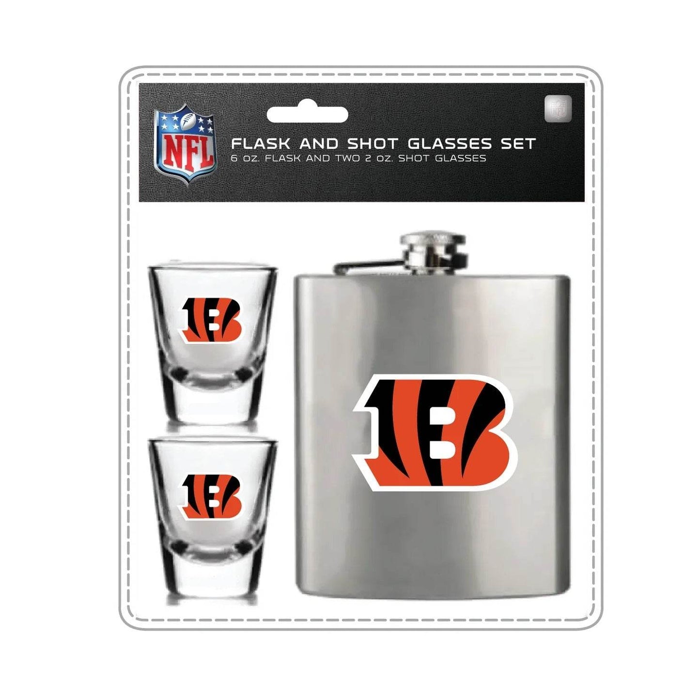 Cincinnati Bengals Flask And Shot Glass Set Premium - ToylandEU