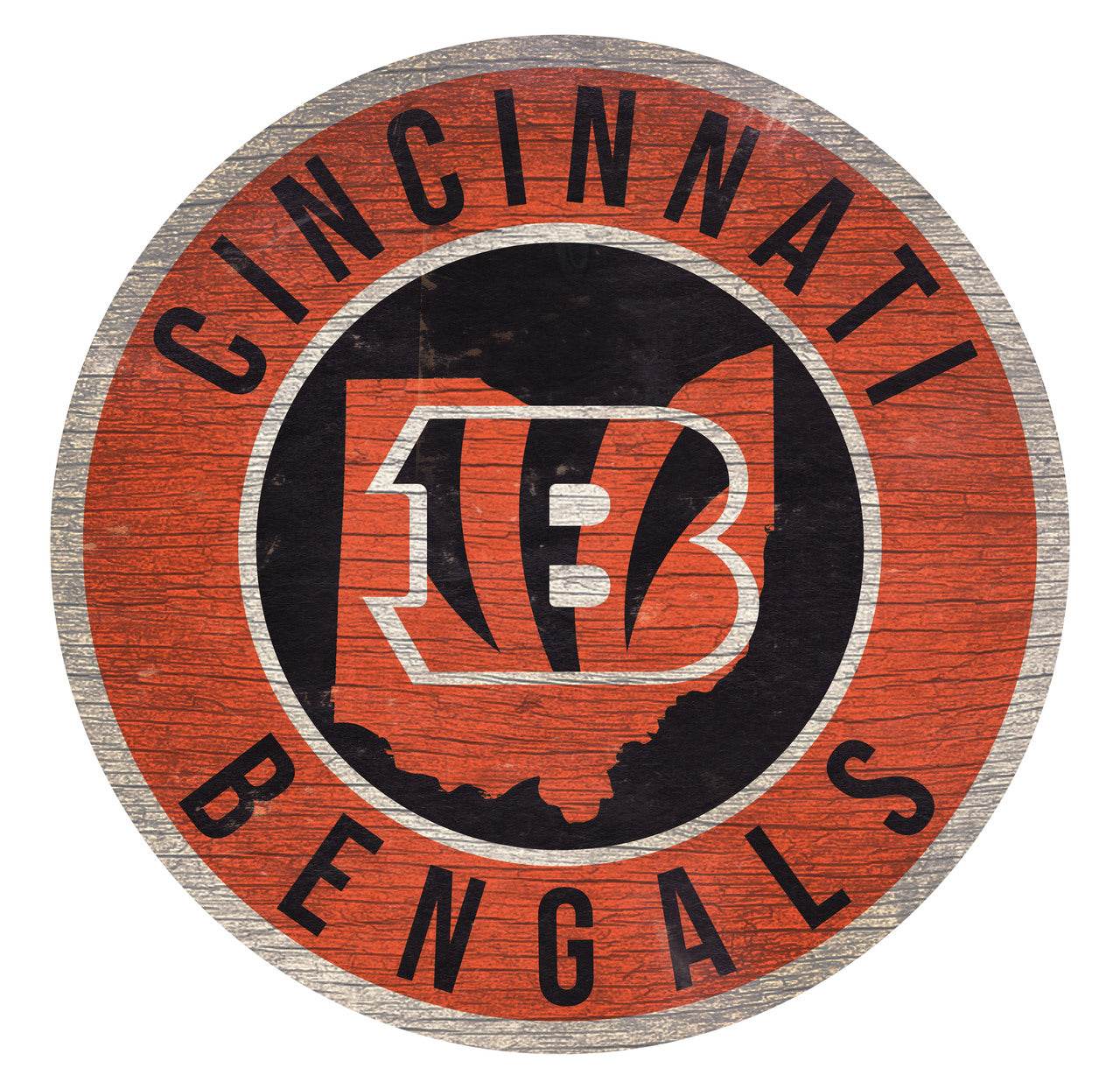 Cincinnati Bengals Wood Round Sign 12 Inch State Design - ToylandEU