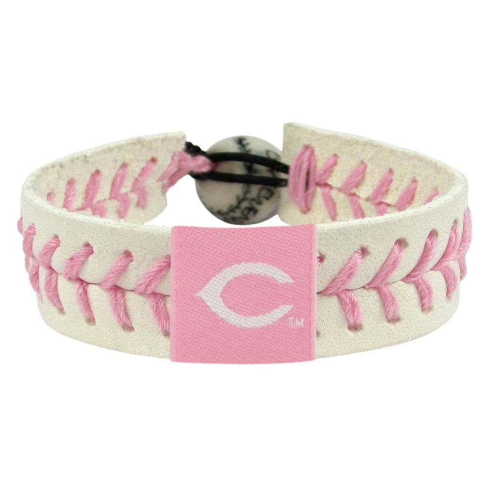 Cincinnati Reds Leather Bracelet Pink Ceramic Bead - ToylandEU