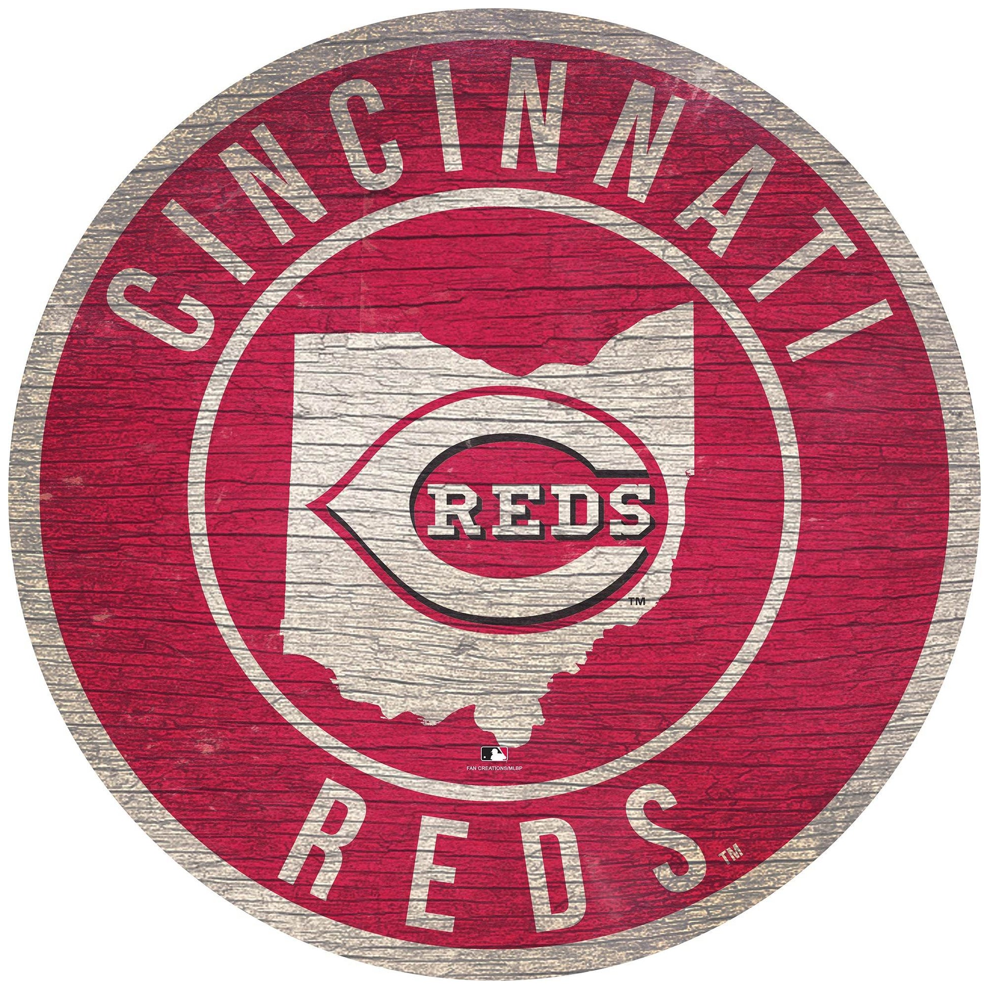 Cincinnati Reds Round Wood Sign State Design 24in - ToylandEU