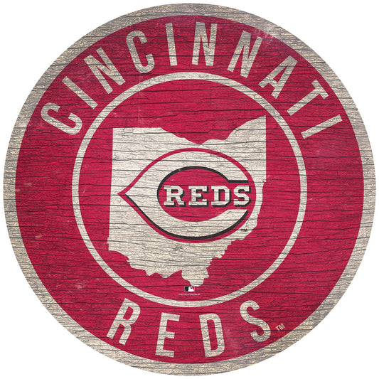 Cincinnati Reds Round Wood Sign State Design 24in - ToylandEU