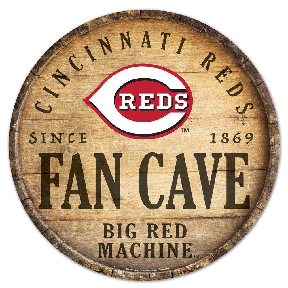 Cincinnati Reds Wood Sign 14 Inch Round Barrel Top Design - ToylandEU