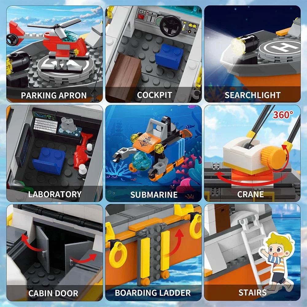 City Oceans Fishing Boat Trawler Bricks With Lighting Model - ToylandEU