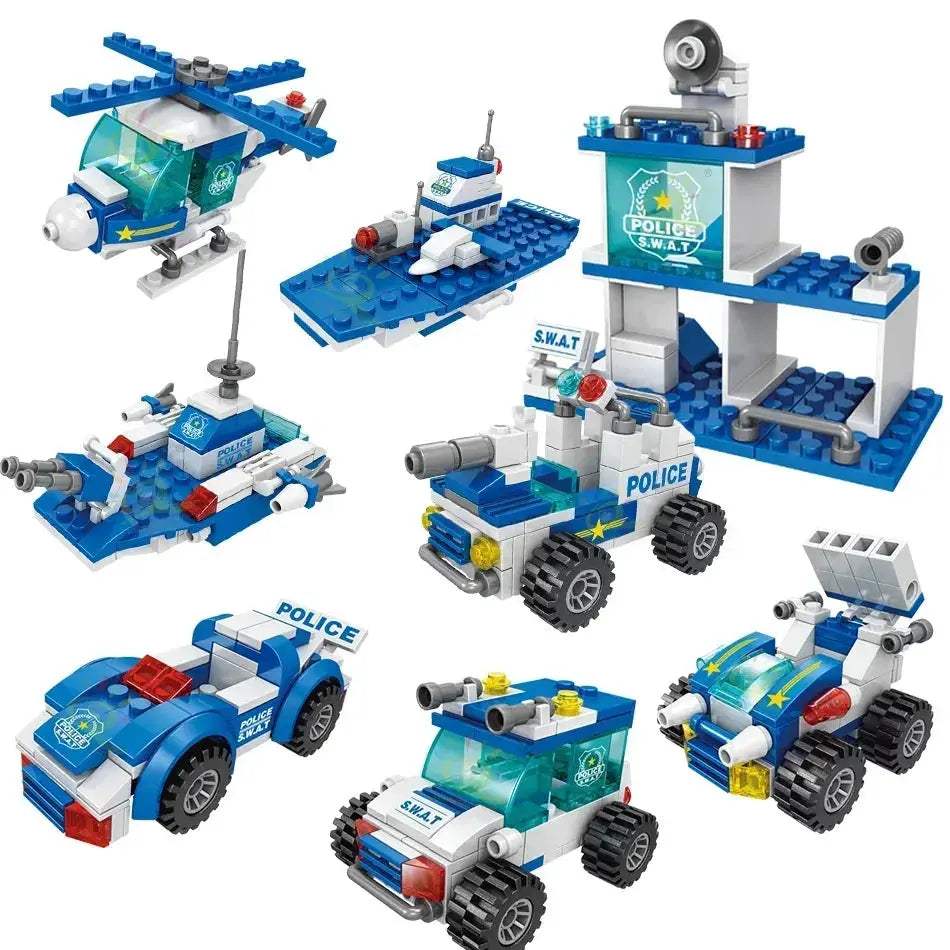 City Police Building Blocks 8in1 Set For Kids With Vehicles - ToylandEU