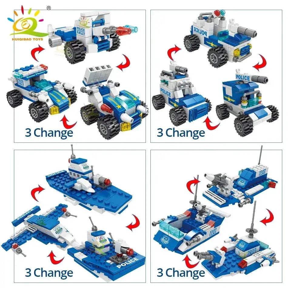 City Police Building Blocks 8in1 Set For Kids With Vehicles - ToylandEU