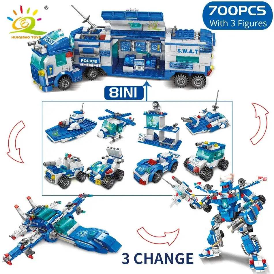 City Police Building Blocks 8in1 Set For Kids With Vehicles - ToylandEU