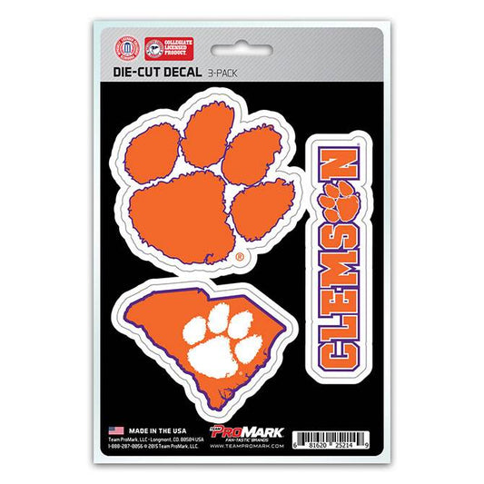 Clemson Tigers Die Cut Decals 3 Pack Vinyl Stickers - ToylandEU