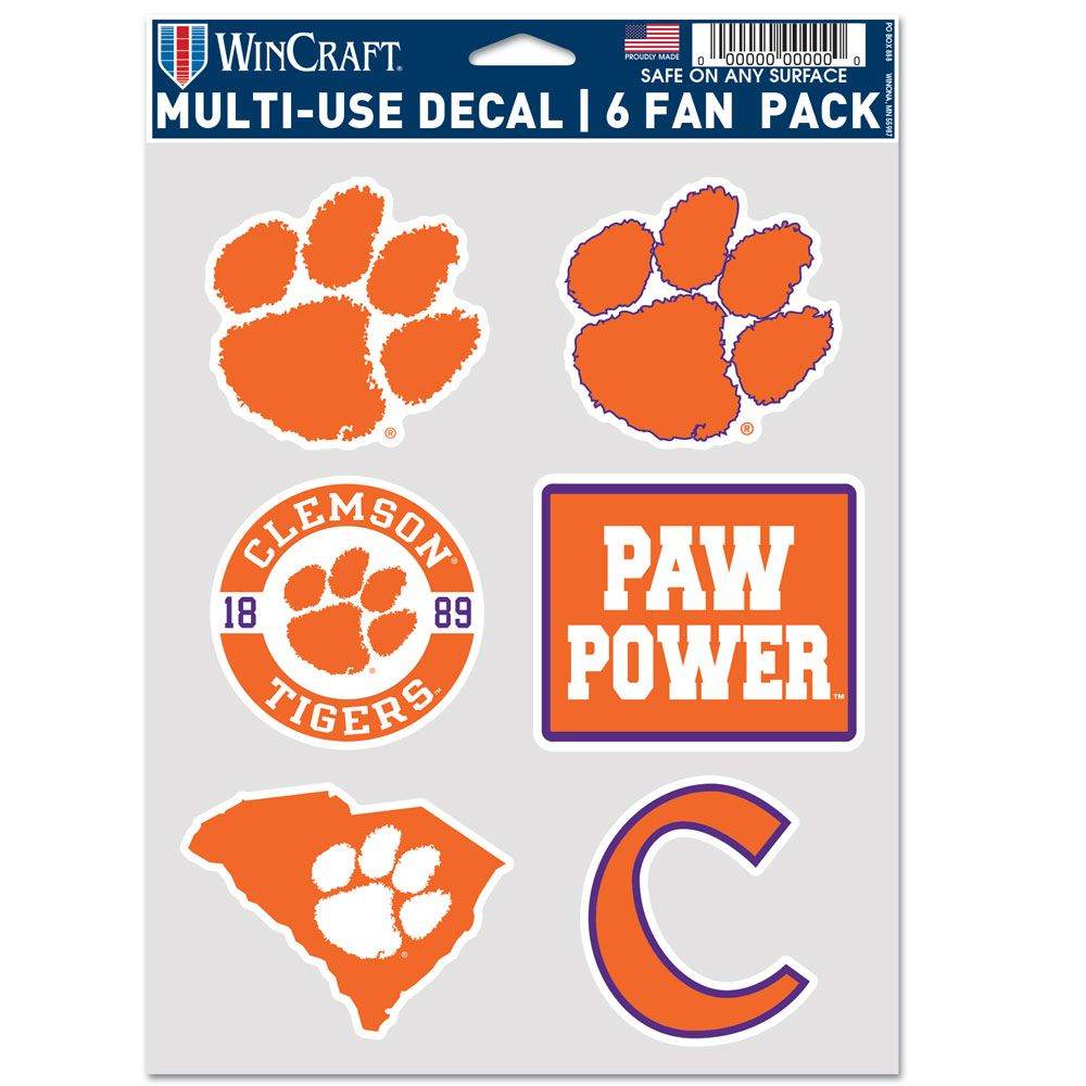 Clemson Tigers Fan Decals Multi Use 6 Pack Collection - ToylandEU