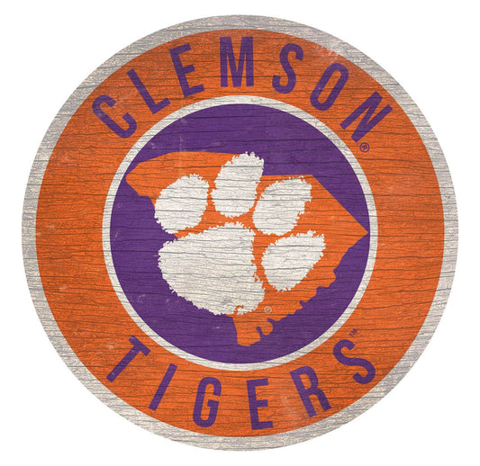 Clemson Tigers Round Wood Sign 12 Inch State Design - ToylandEU