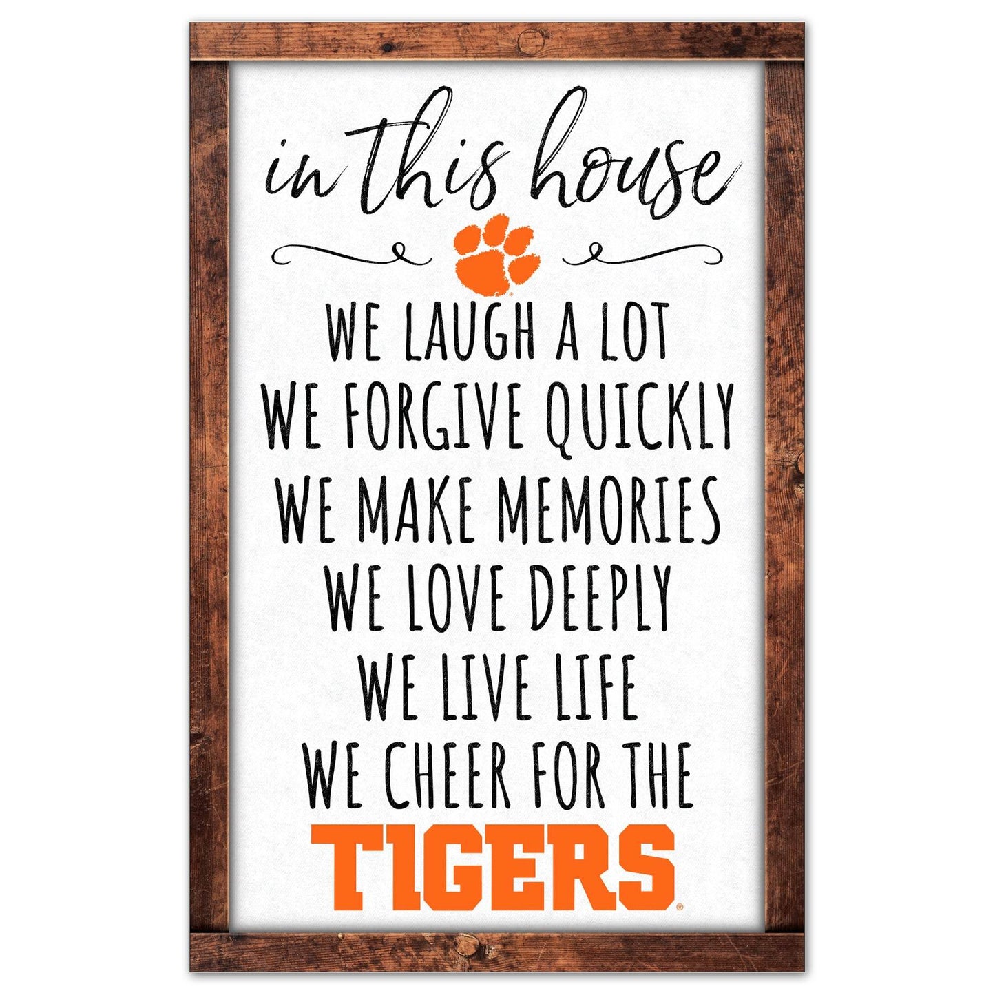 Clemson Tigers Sign 11x17 Wood In This House Wall Decor - ToylandEU