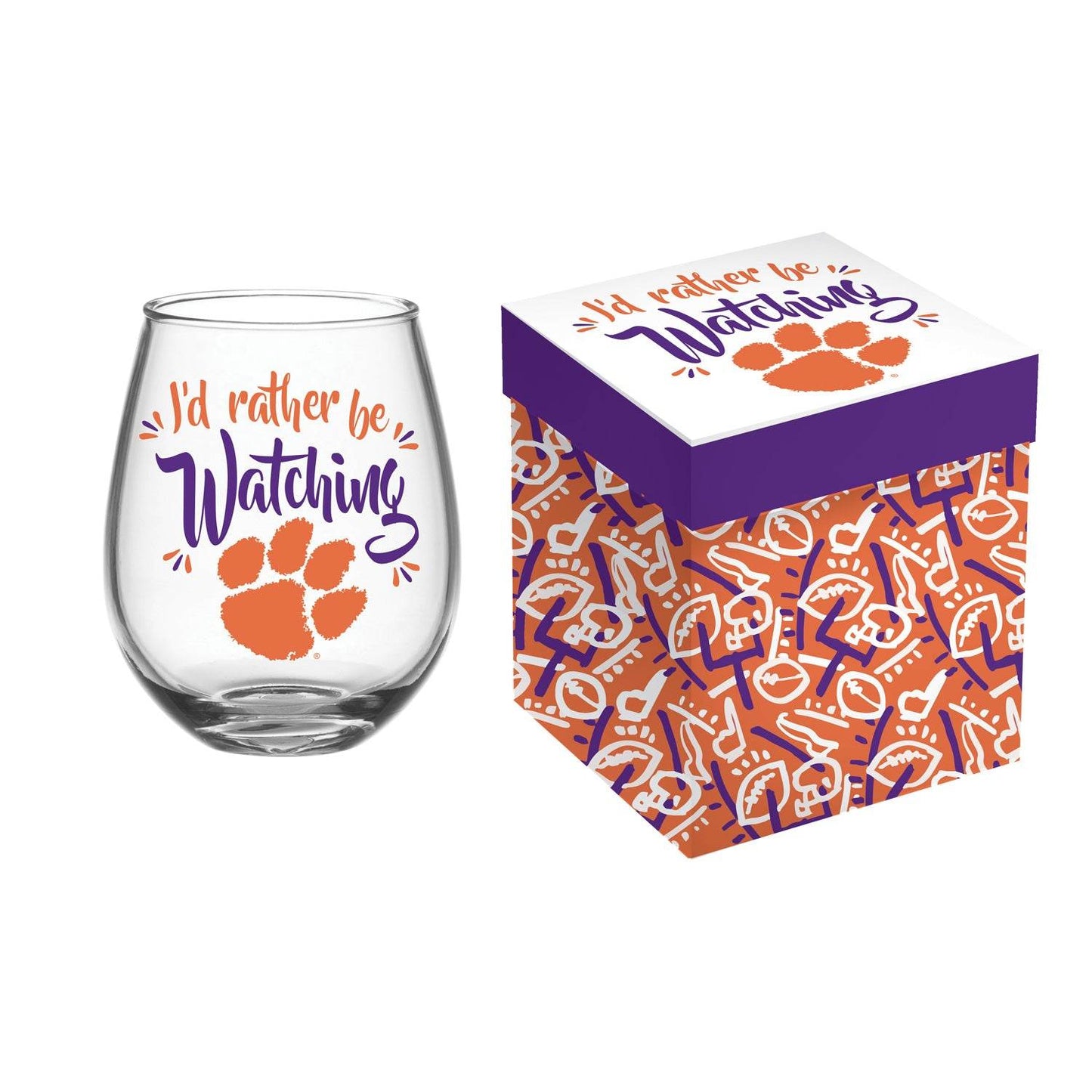 Clemson Tigers Stemless Wine Glass 17oz With Gift Box - ToylandEU