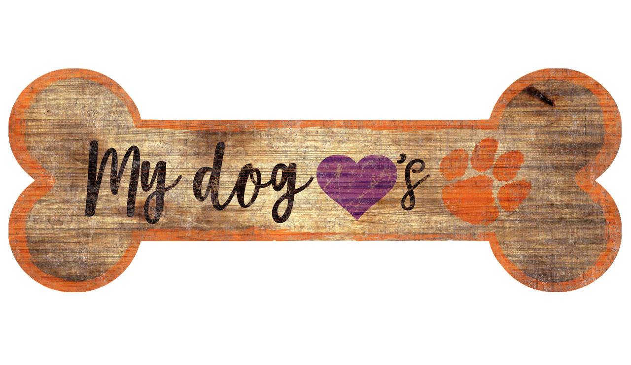 Clemson Tigers Wood Sign 6x12 Dog Bone Shape Wall Decor - ToylandEU
