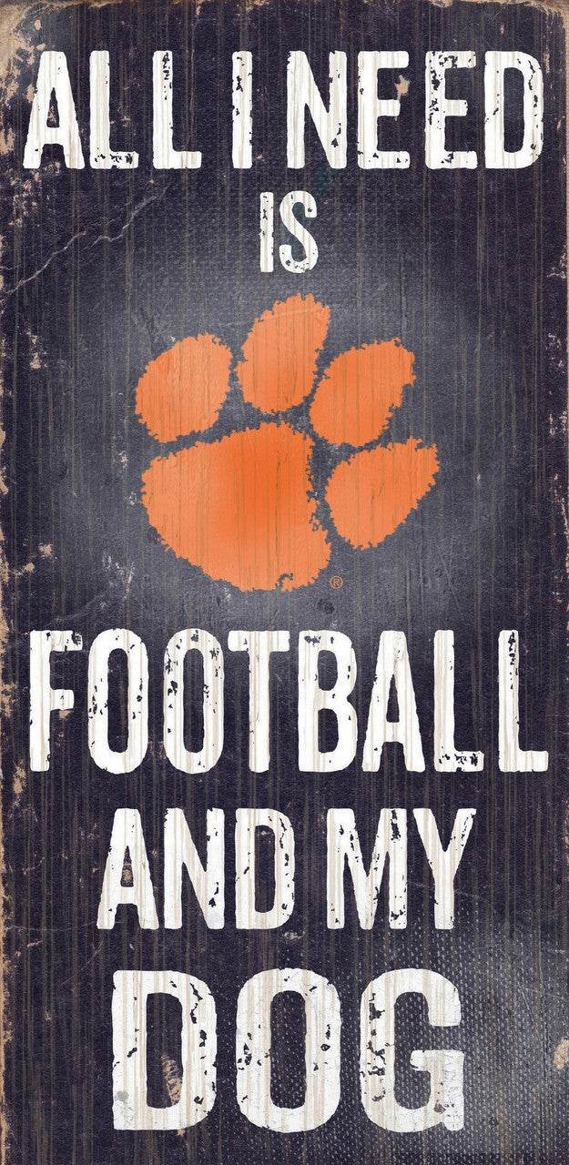 Clemson Tigers Wood Sign Football And Dog 12 By 6 Inches - ToylandEU