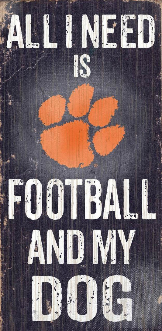 Clemson Tigers Wood Sign Football And Dog 12 By 6 Inches - ToylandEU