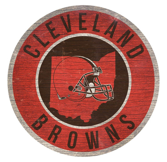 Cleveland Browns 12 Inch Round Wood Sign State Design - ToylandEU