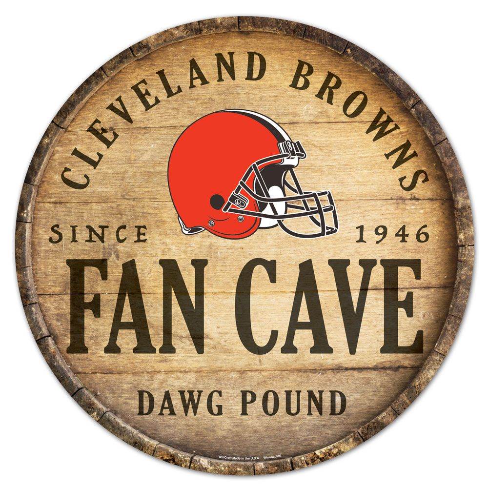 Cleveland Browns Round Wood Sign 14 Inch Barrel Top Decor - ToylandEU