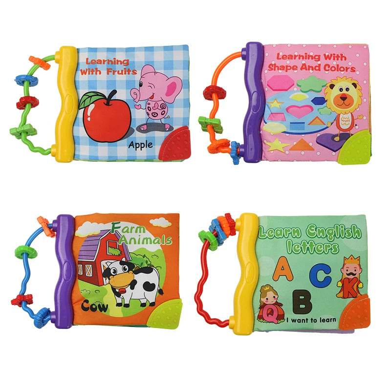Baby Cloth Book with Dental Glue Ring Animal Fruit Letter Shape Cognitive Montessori Educational Toys 0-36 Months - ToylandEU