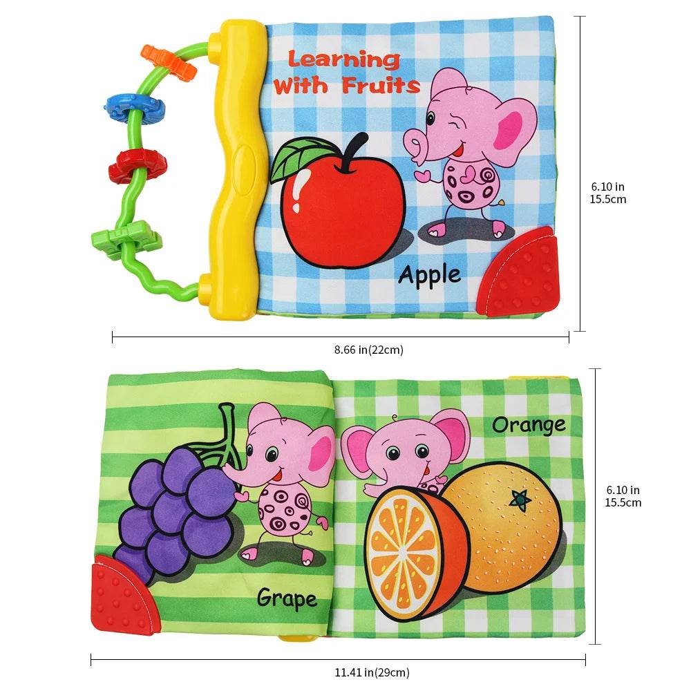 Baby Cloth Book with Dental Glue Ring Animal Fruit Letter Shape Cognitive Montessori Educational Toys 0-36 Months - ToylandEU