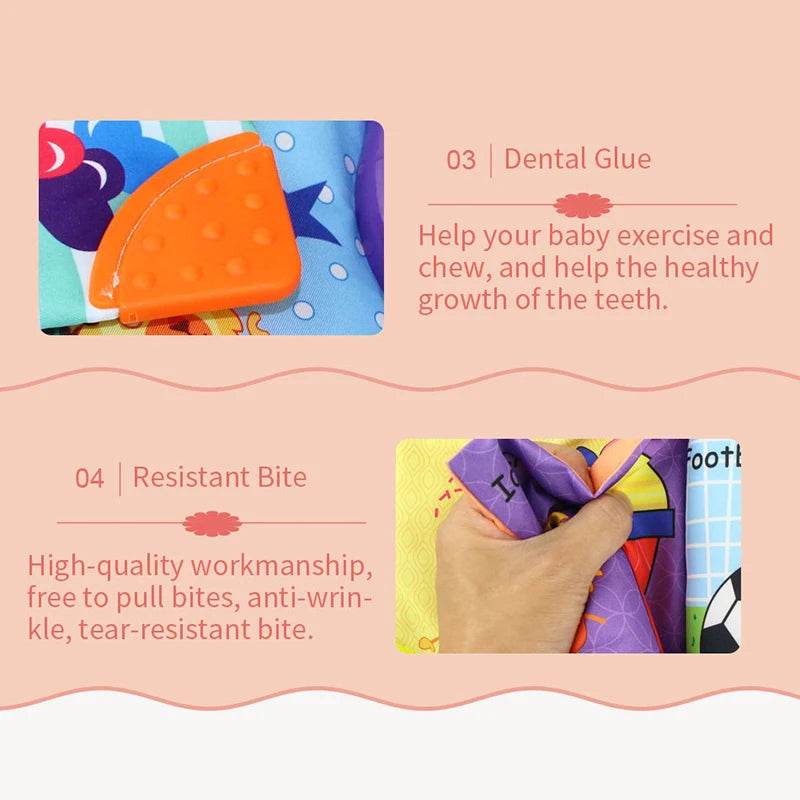 Baby Cloth Book with Dental Glue Ring Animal Fruit Letter Shape Cognitive Montessori Educational Toys 0-36 Months - ToylandEU