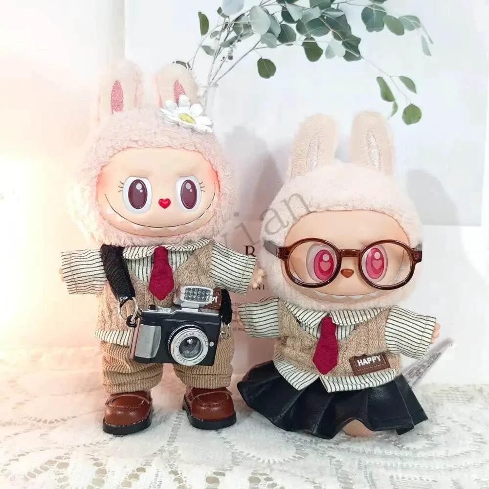  Dolls Clothes Outfit Accessories for 15-17cm Labubu College Style Shirt Leather Skirt and Camera Shoes Clothing -  ToylandEU™