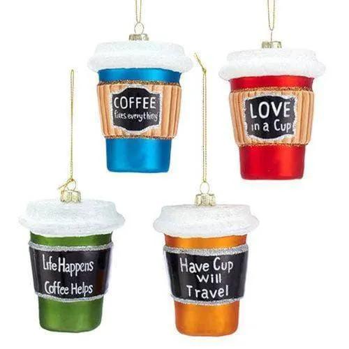  Coffee Cup Glass Ornament Set Of Four Humorous Phrases -  ToylandEU™