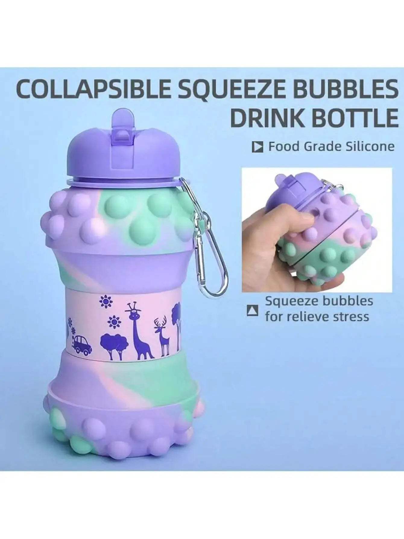Collapsible Silicone Water Bottle With Straw Leakproof 550ml - ToylandEU