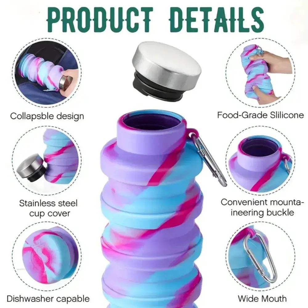 Collapsible Water Bottle With Carabiner Leakproof Travel - ToylandEU