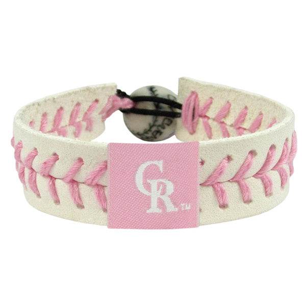 Colorado Rockies Pink Leather Baseball Bracelet CO One Size - ToylandEU