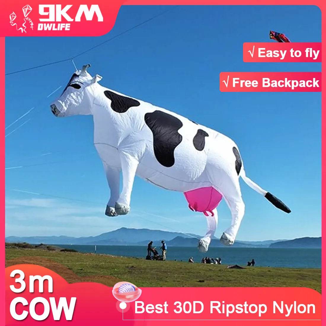 Colorful 3m Inflatable Cow Kite Line Laundry - Sky Fun Accessory - ToylandEU