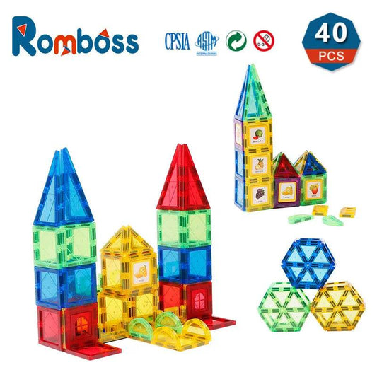 Colorful 40-Piece Magnetic Building Tiles - Creative Montessori Fun! - ToylandEU