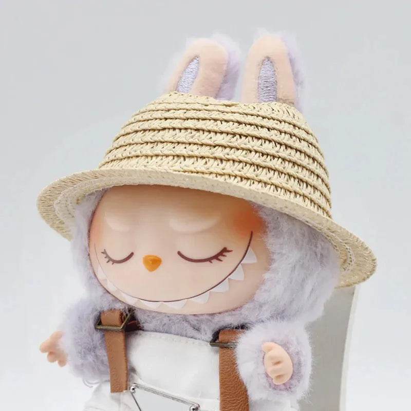 Colorful Bamboo Straw Hat with Hollow Design for Outdoor Activities Unisex Labubu - ToylandEU