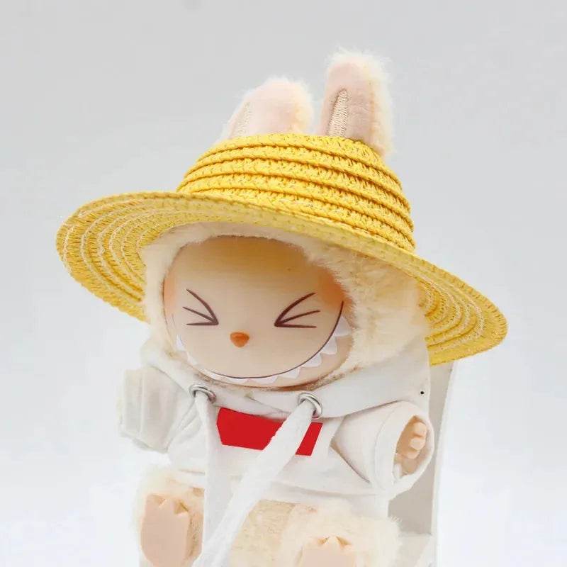 Colorful Bamboo Straw Hat with Hollow Design for Outdoor Activities Unisex Labubu - ToylandEU