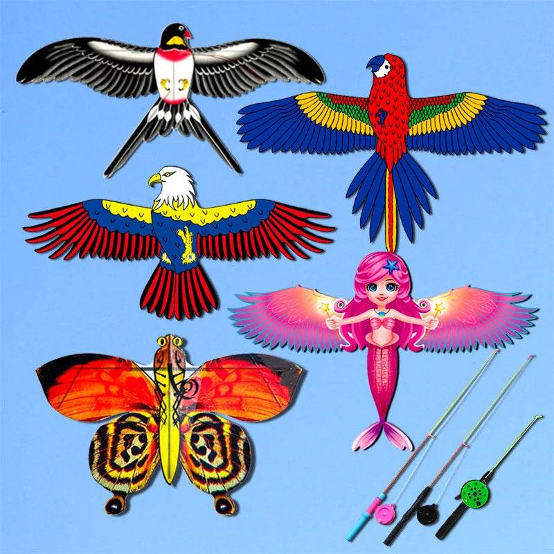 Colorful Cartoon Eagle Kite with 40cm Fishing Rod - Fun for Kids! - ToylandEU