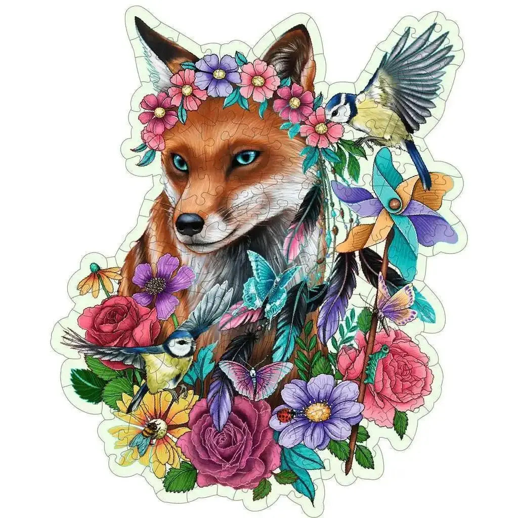 Fox Shaped Wooden Puzzle With Colorful Blooms 150 Pieces - ToylandEU