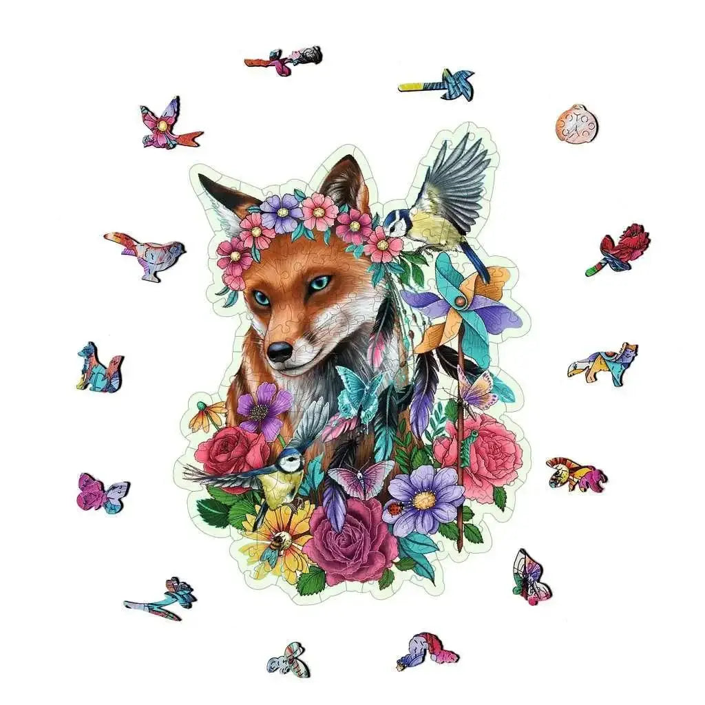 Fox Shaped Wooden Puzzle With Colorful Blooms 150 Pieces - ToylandEU