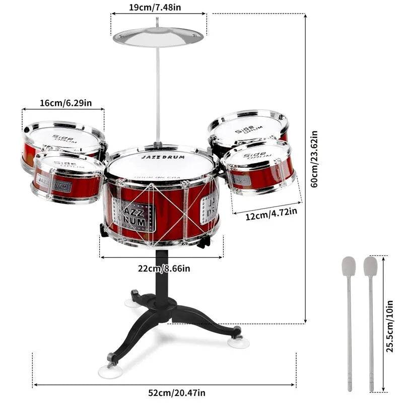 Colorful Kids' Jazz Drum Set with 5 Drums, Stool & Sticks for Fun! - ToylandEU