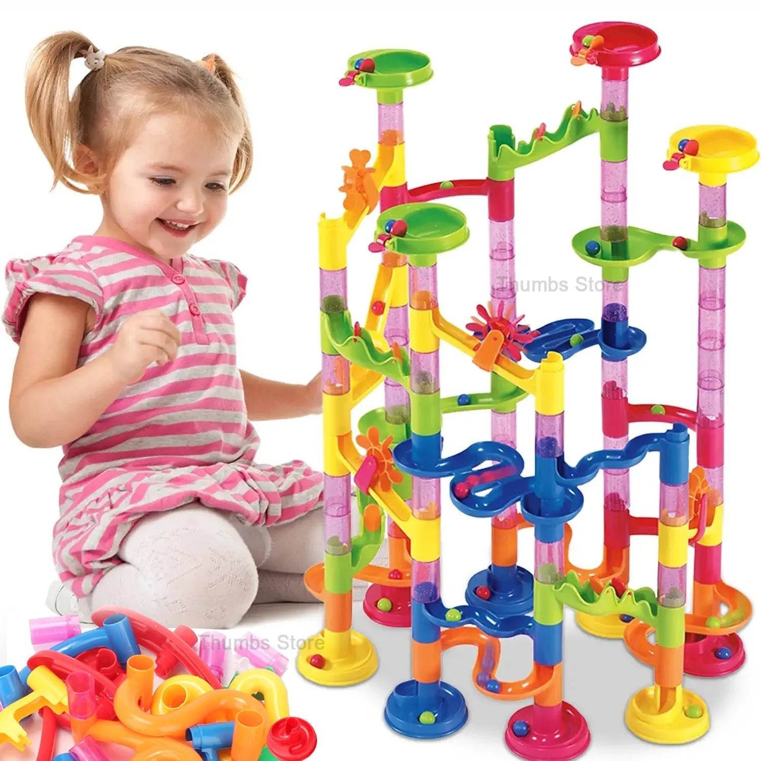 Colorful Kids Marble Race Track Building Blocks - 3D Maze Fun Set - ToylandEU