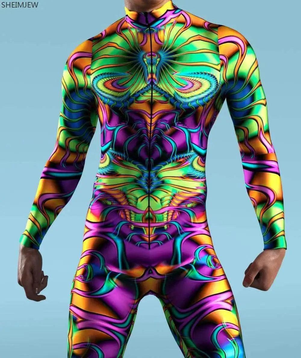  Colorful Machine Zentai Men Bodysuit Front Zipper Jumpsuit Carnival Festival Outfit Thumb Sleeves Cosplay Costume -  ToylandEU™