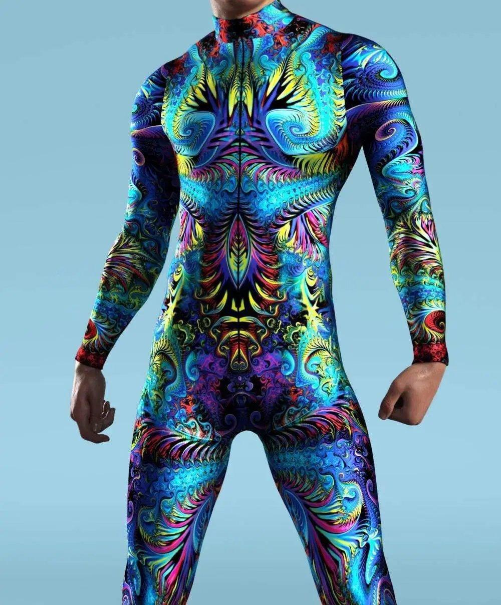  Colorful Machine Zentai Men Bodysuit Front Zipper Jumpsuit Carnival Festival Outfit Thumb Sleeves Cosplay Costume -  ToylandEU™