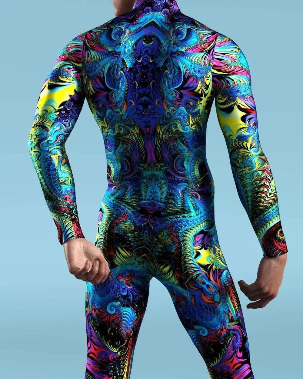  Colorful Machine Zentai Men Bodysuit Front Zipper Jumpsuit Carnival Festival Outfit Thumb Sleeves Cosplay Costume -  ToylandEU™