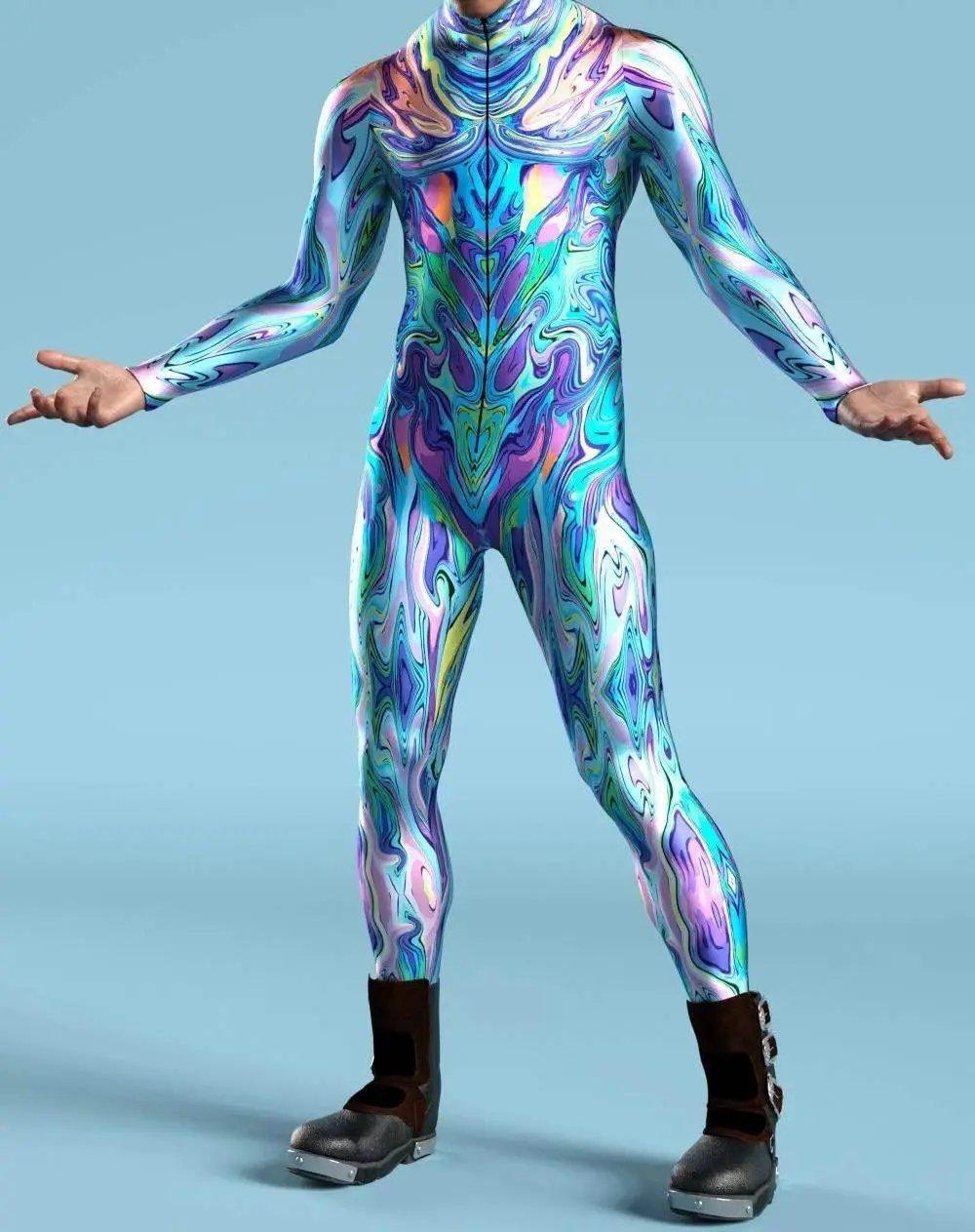  Colorful Machine Zentai Men Bodysuit Front Zipper Jumpsuit Carnival Festival Outfit Thumb Sleeves Cosplay Costume -  ToylandEU™