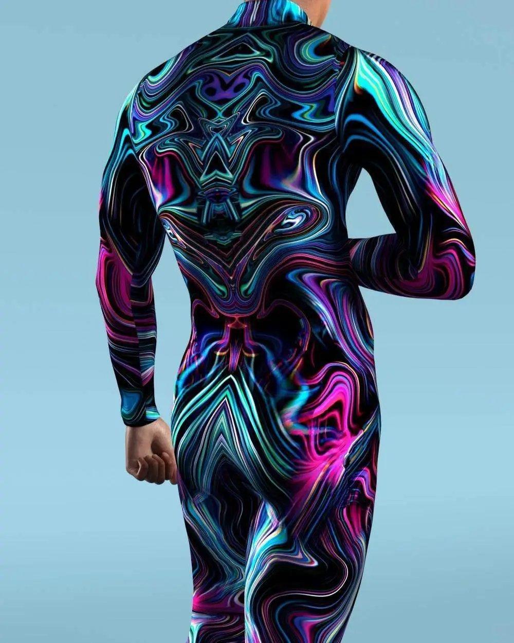  Colorful Machine Zentai Men Bodysuit Front Zipper Jumpsuit Carnival Festival Outfit Thumb Sleeves Cosplay Costume -  ToylandEU™
