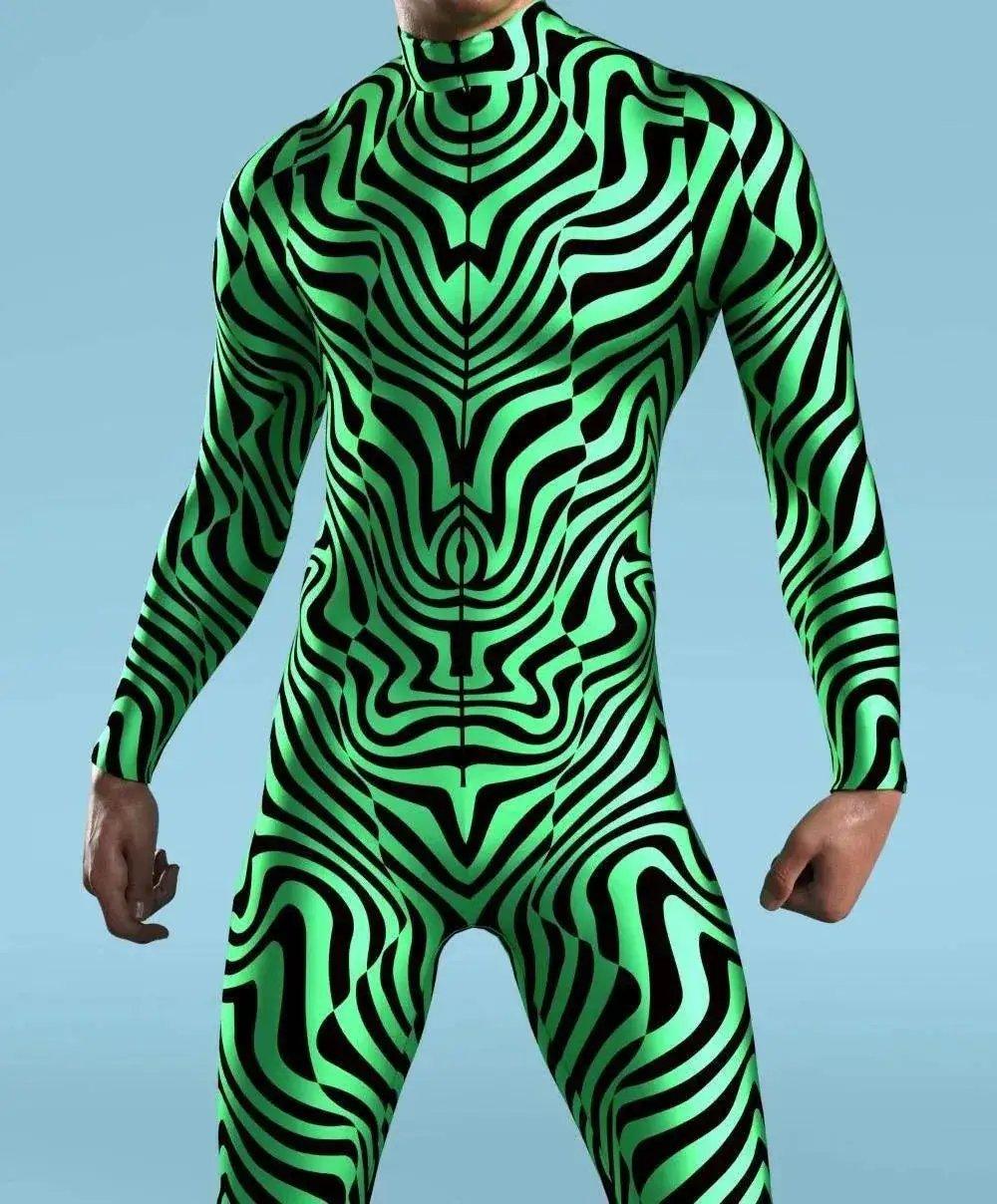 Colorful Machine Zentai Men Bodysuit Front Zipper Jumpsuit Carnival Festival Outfit Thumb Sleeves Cosplay Costume -  ToylandEU™