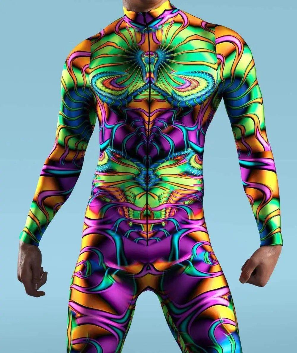  Colorful Machine Zentai Men Bodysuit Front Zipper Jumpsuit Carnival Festival Outfit Thumb Sleeves Cosplay Costume -  ToylandEU™