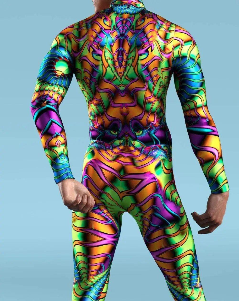  Colorful Machine Zentai Men Bodysuit Front Zipper Jumpsuit Carnival Festival Outfit Thumb Sleeves Cosplay Costume -  ToylandEU™